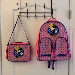 Minnie Mouse Disney Neon Pink and Purple Backpack and Lunch Bag Set!!